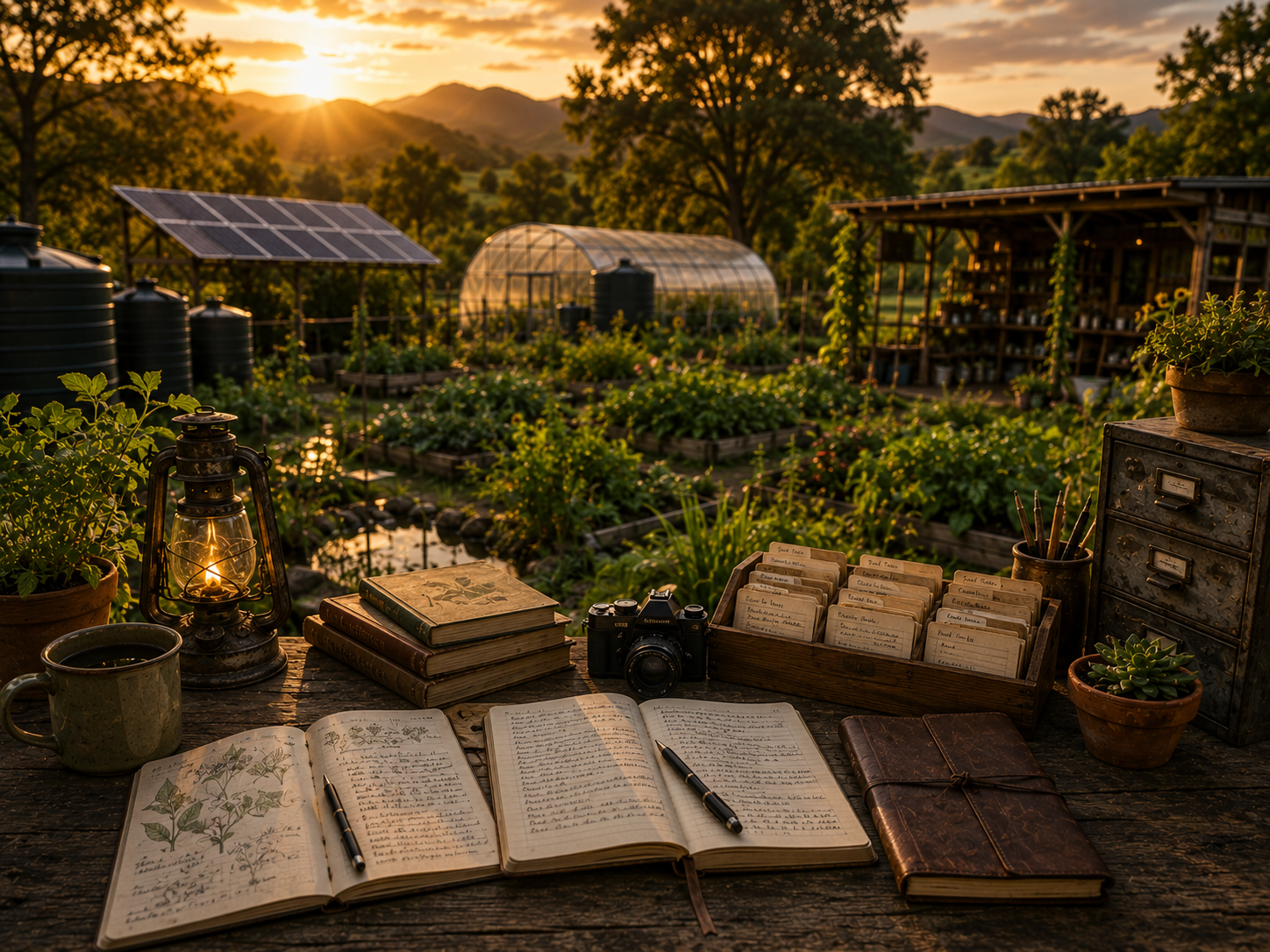 Field journal notebook with plant sketches and observations