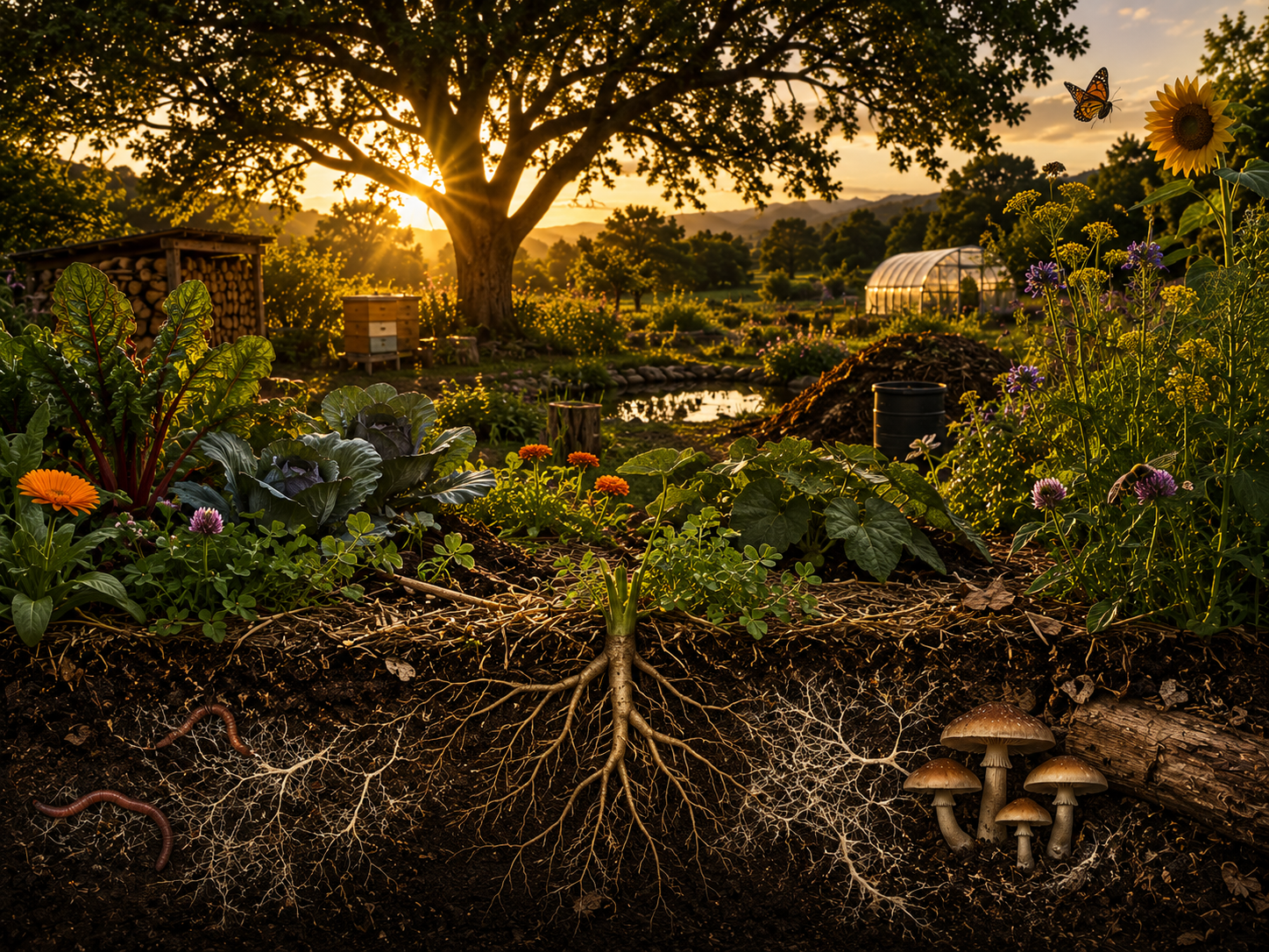 Regenerative principles: living roots, biodiversity, soil cover and closed loops